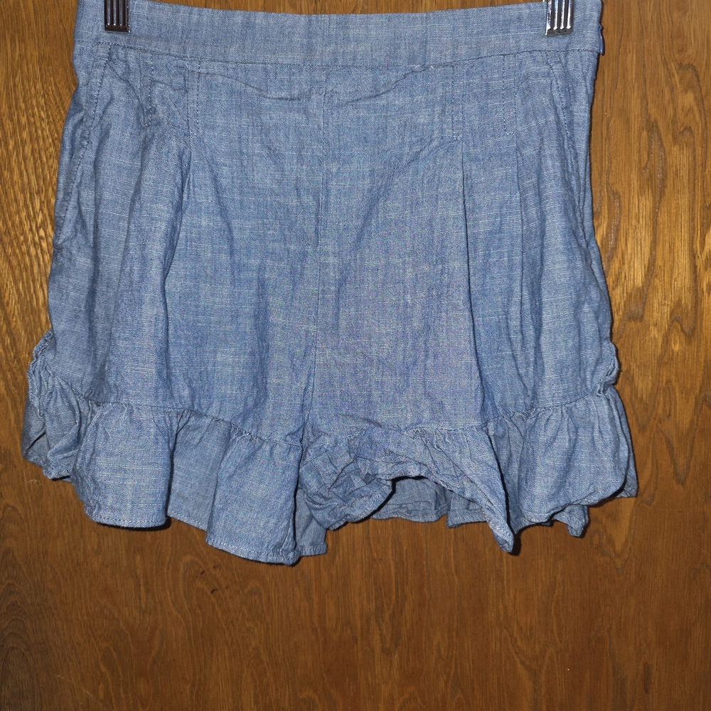 J. Crew High Waist Blue Ruffle Shorts